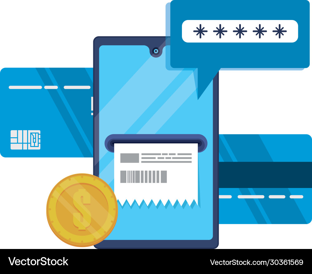 Smartphone with password and credit card Smartphone with password and credit card vector image