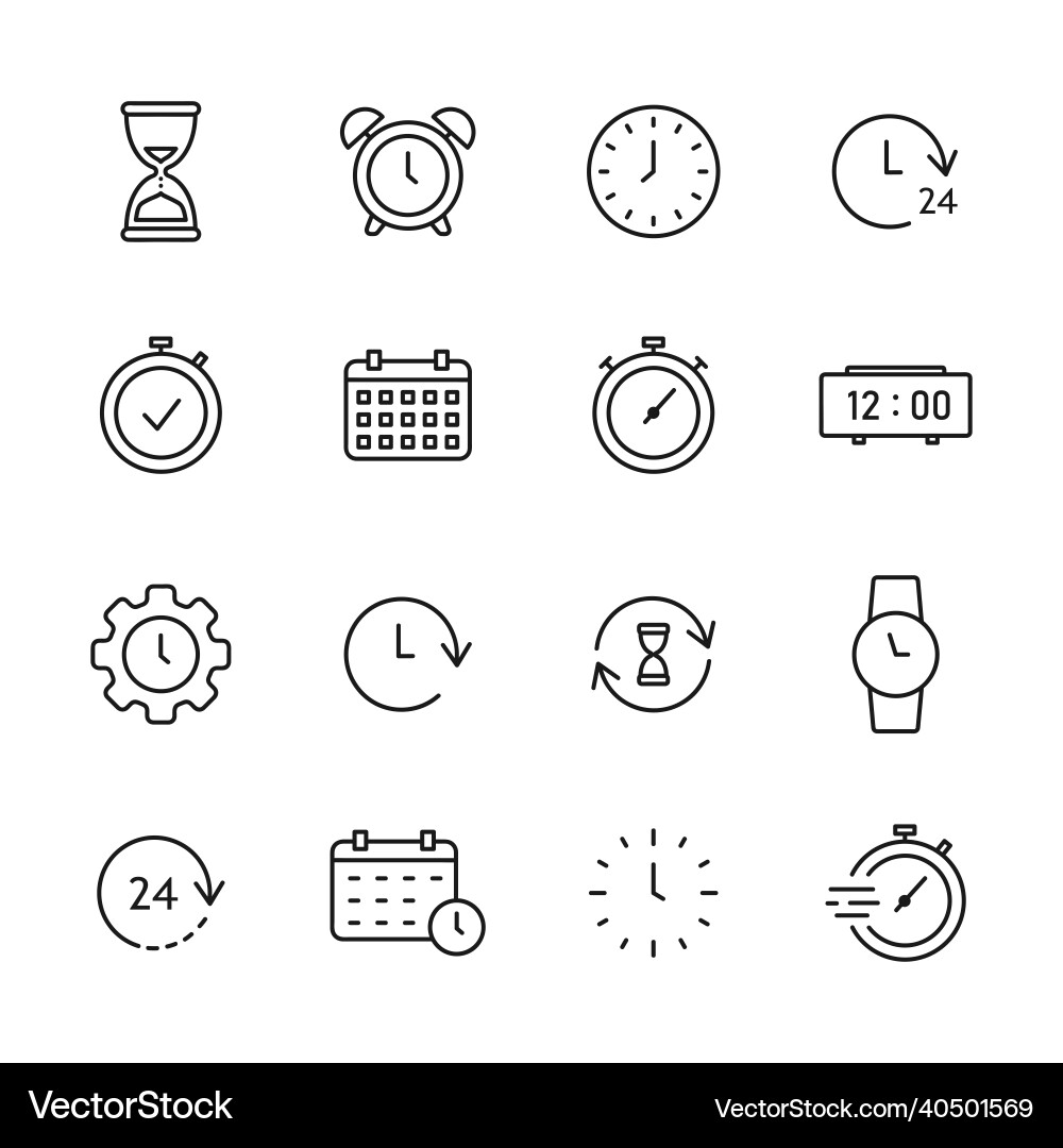 Time and date line icon set with editable stroke Time and date line icon set with editable stroke vector image