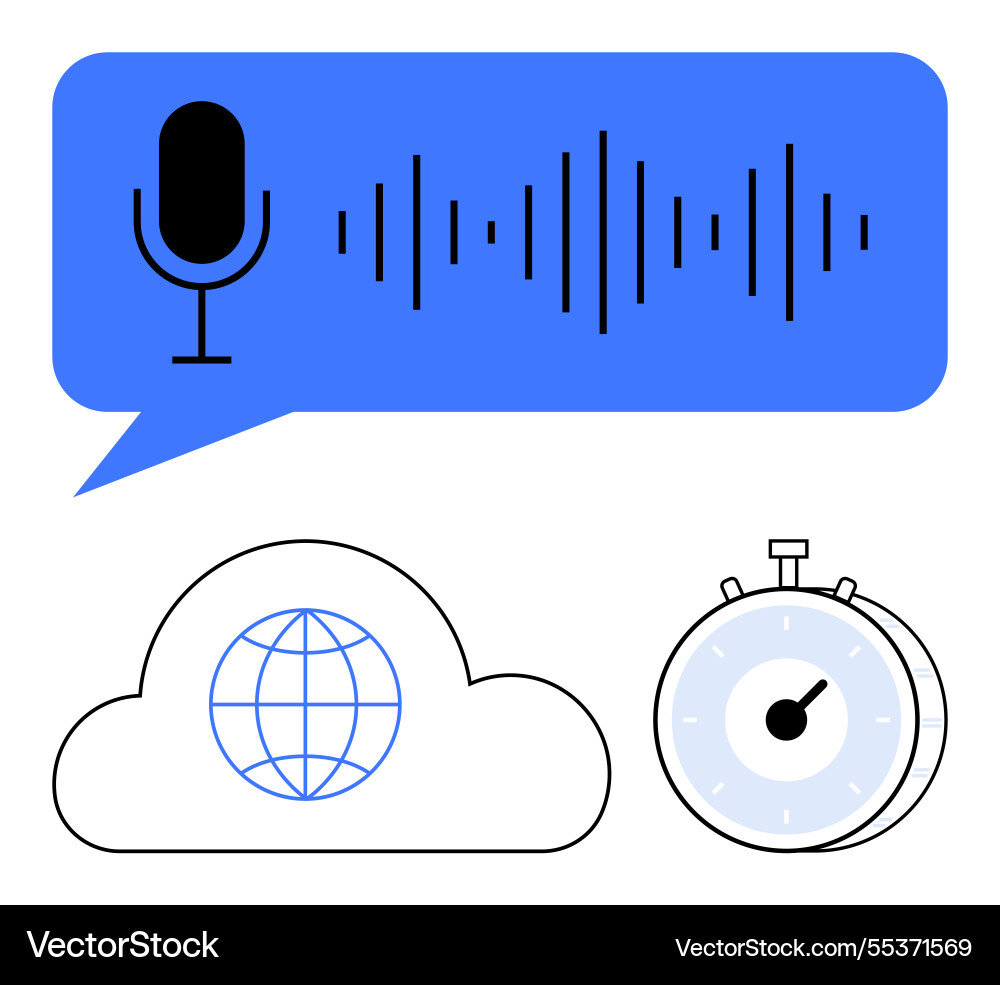 Voice recognition and cloud connectivity with time Voice recognition and cloud connectivity with time vector image
