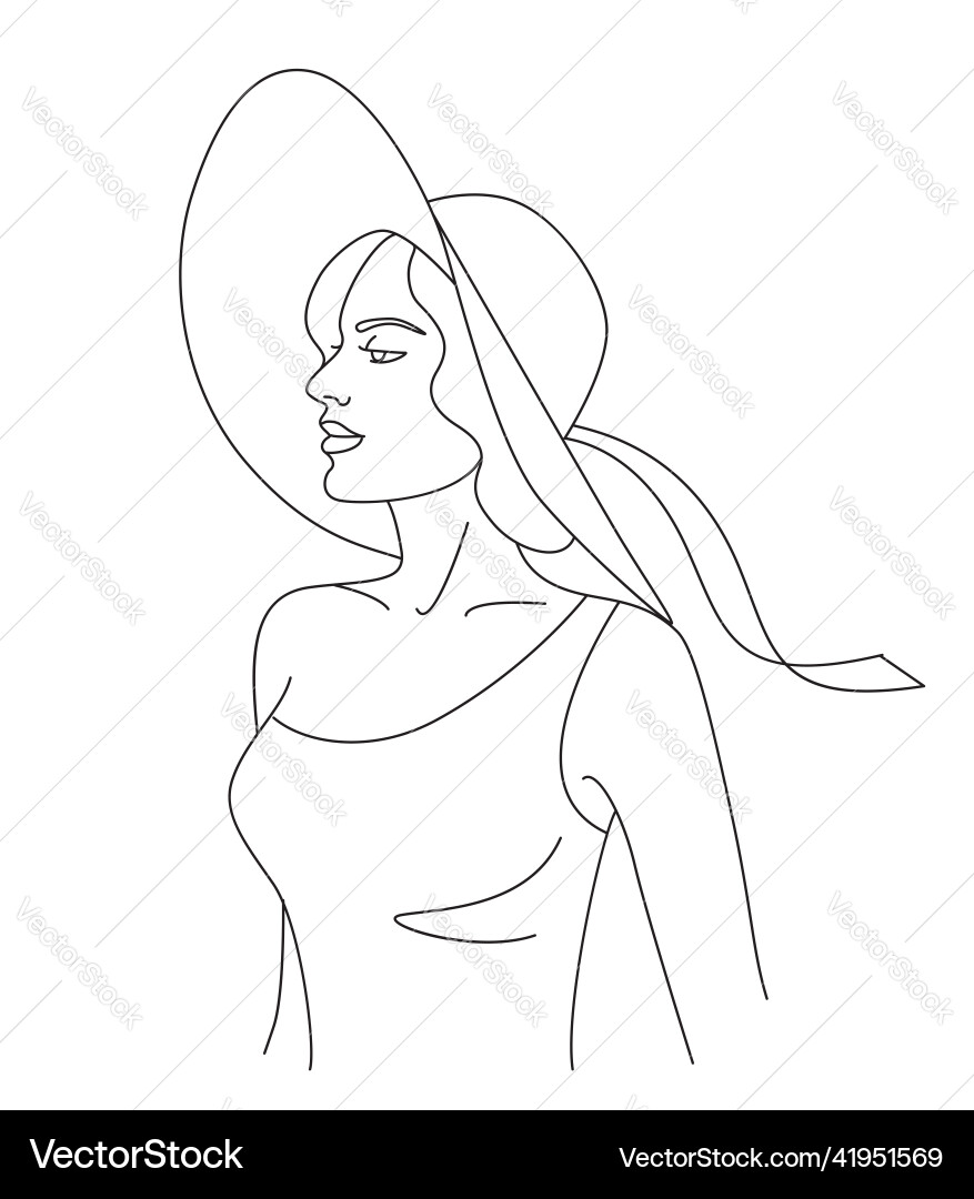 Woman in hat line art Woman in hat line art vector image