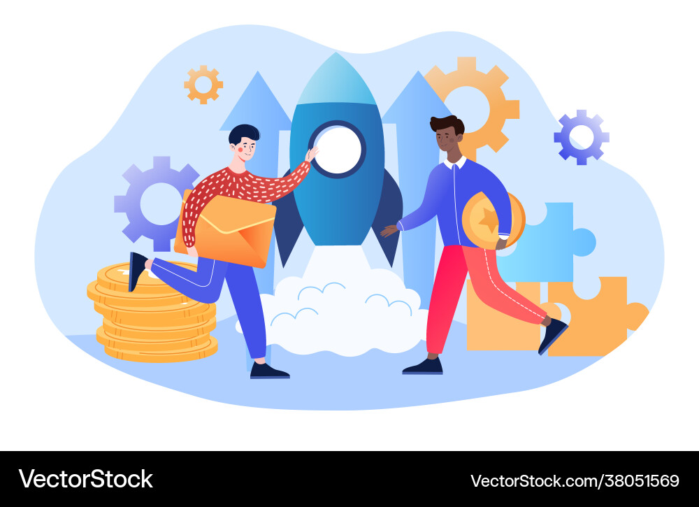 Young business partners launch new Young business partners launch new vector image