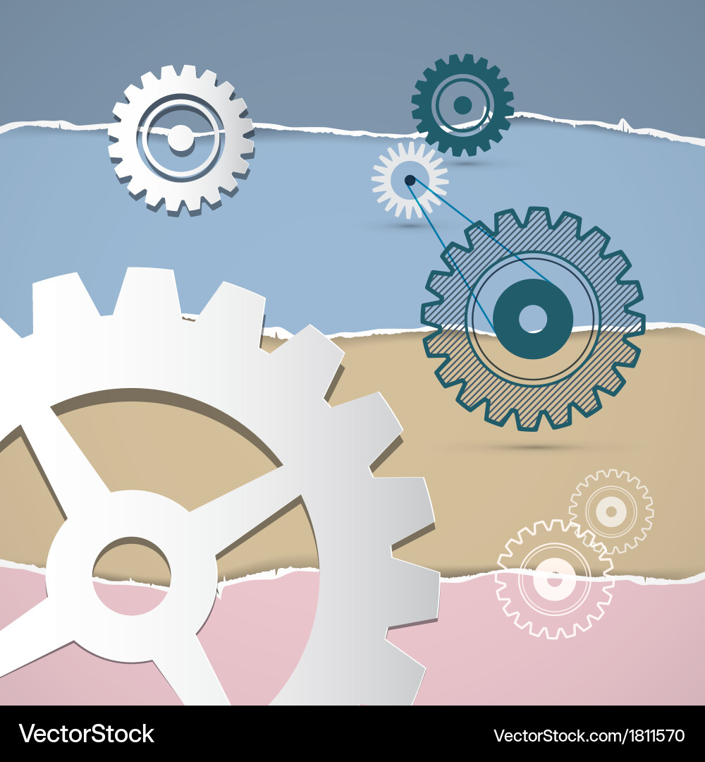Abstract retro cogs gears on torn paper background Vector Image