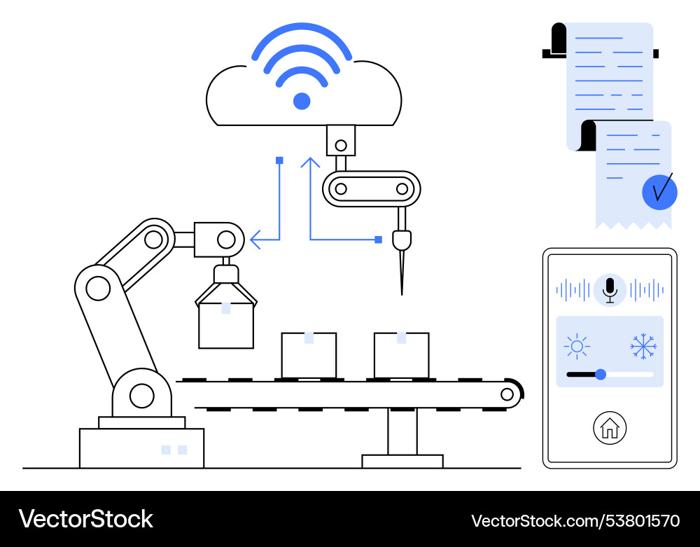 Advanced smart factory with ai-controlled robotic Advanced smart factory with ai-controlled robotic vector image