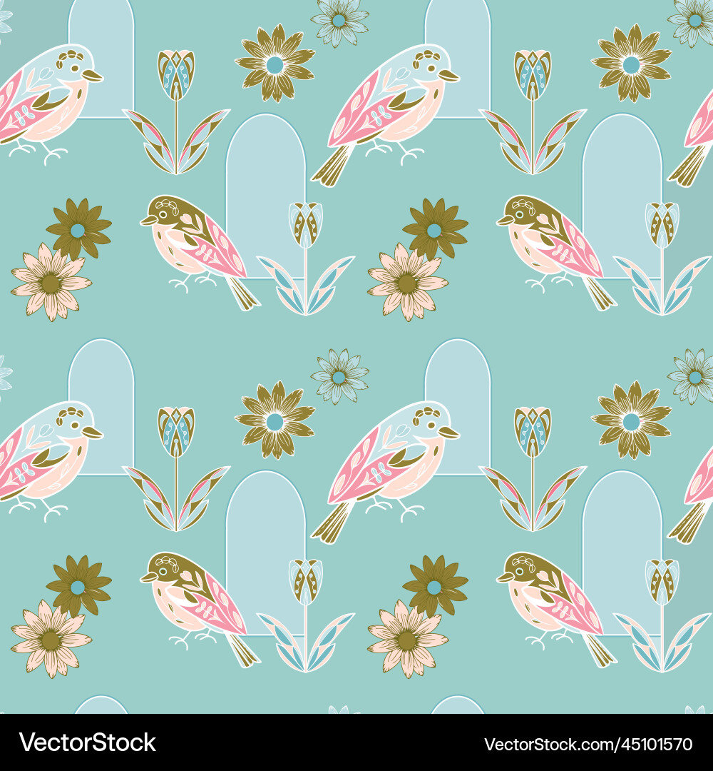 Bird blossom repeat pattern print Vector Image