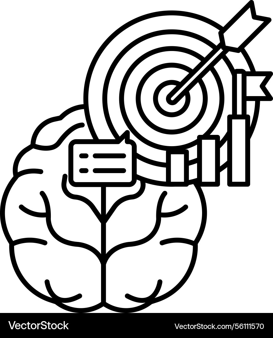 Brain with a arrow pointing to target Brain with a arrow pointing to target vector image