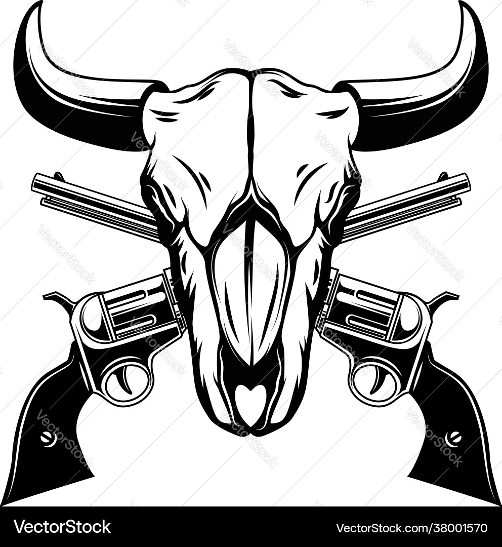 Buffalo Skull with Revolvers Vector Image