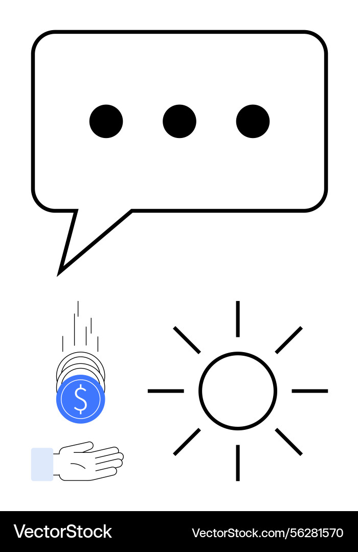 Chat bubble with coins dropping into hand Chat bubble with coins dropping into hand vector image