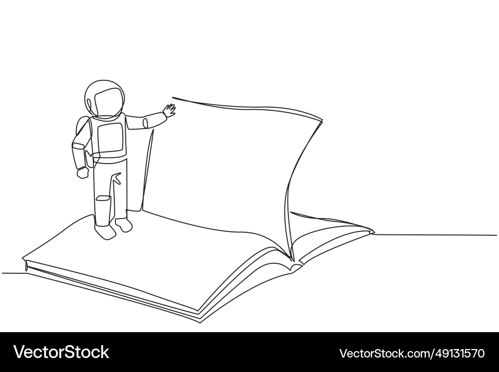 Continuous one line drawing astronaut standing Continuous one line drawing astronaut standing vector image