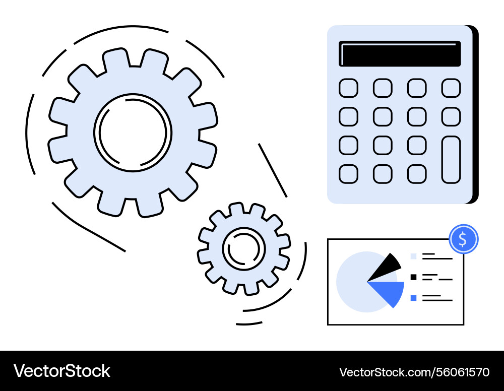 Financial workflow with calculator gears Financial workflow with calculator gears Vector Image