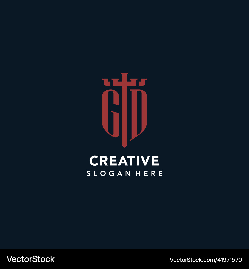 Gd initial monogram logos with sword and shield Gd initial monogram logos with sword and shield Vector Image