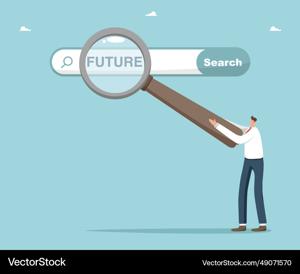 Man points with magnifying glass at search bar Man points with magnifying glass at search bar vector image