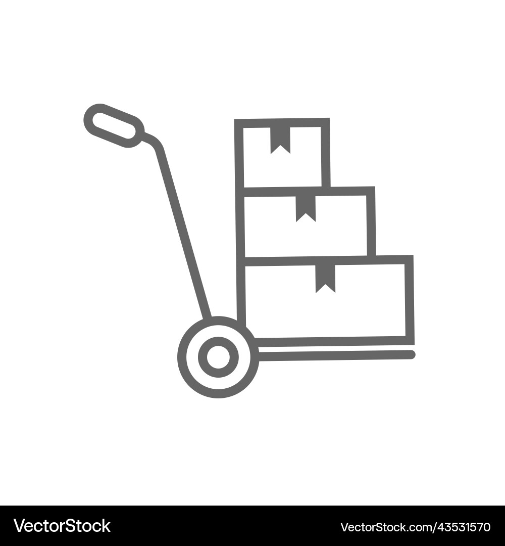 Mechanization a hand cart with boxes linear icon Mechanization a hand cart with boxes linear icon vector image