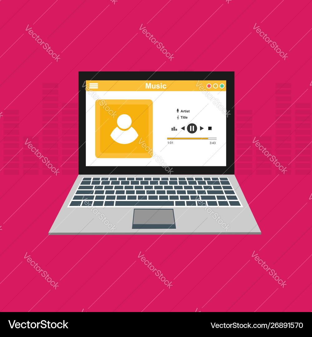 Media player application app template with flat Vector Image