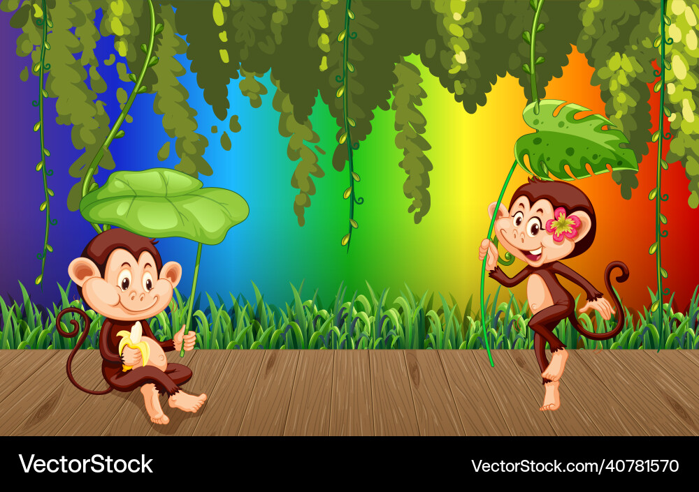 Monkey in the forest on gradient rainbow Monkey in the forest on gradient rainbow Vector Image