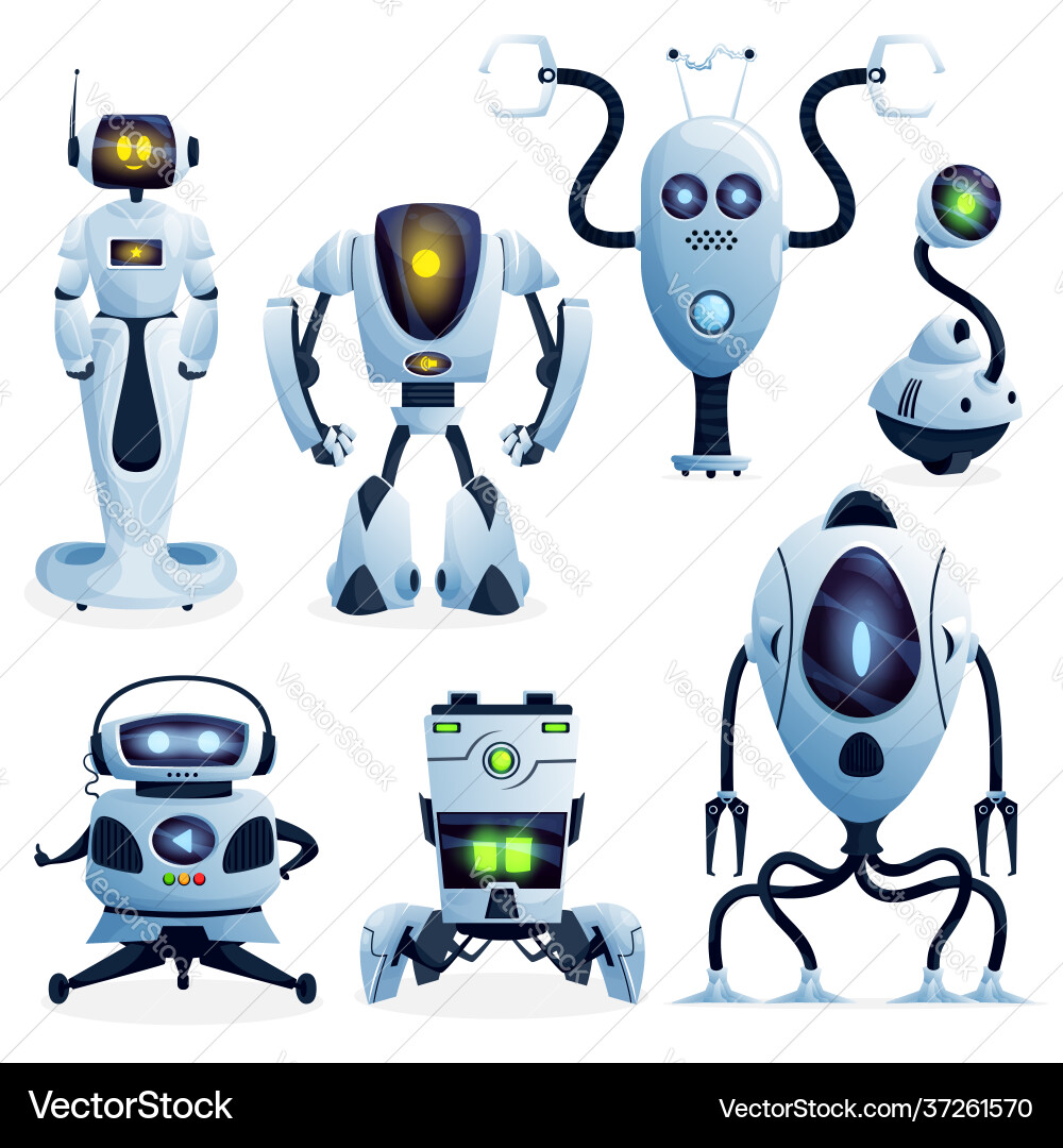 Roboter Cartoon Zeichen und Android-Bots vektorbild