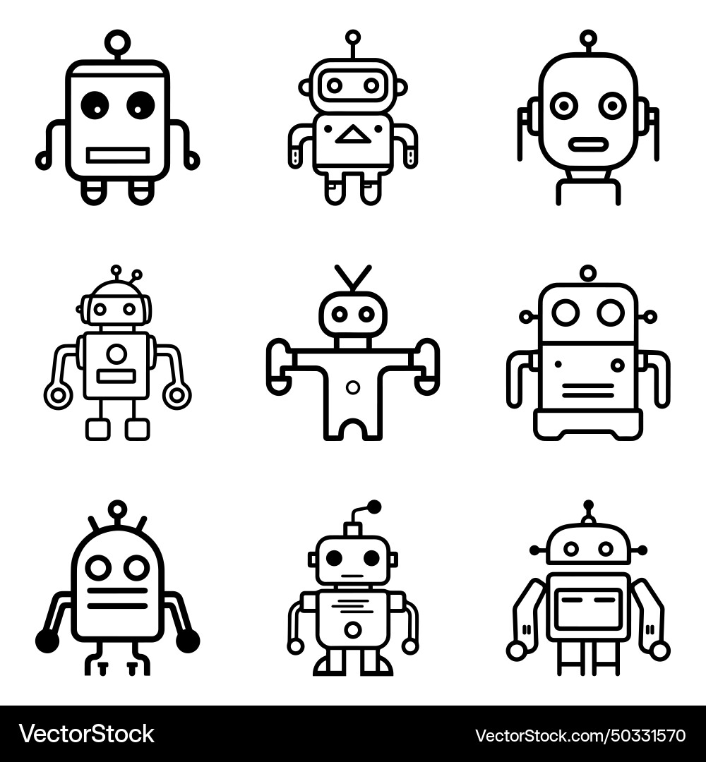 Robots flat icon set isolated on white background Robots flat icon set isolated on white background Vector Image