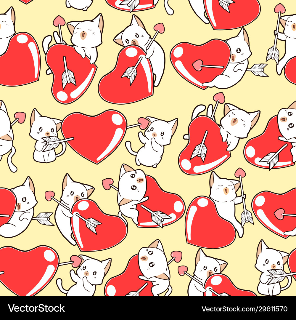 Seamless pattern cat characters and heart Seamless pattern cat characters and heart Vector Image