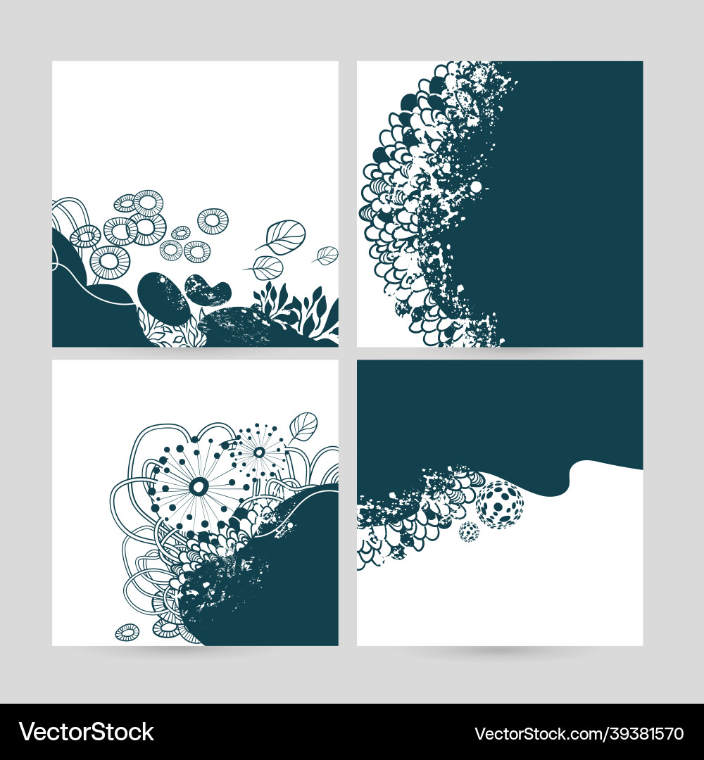 Set doodle abstract nature pattern square vector image