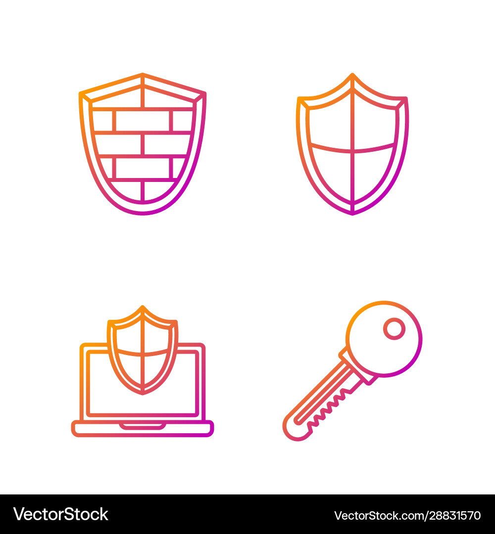 Set line key laptop protected with shield Set line key laptop protected with shield vector image