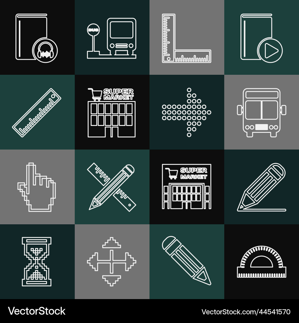 Set line protractor grid pencil and bus Set line protractor grid pencil and bus vector image