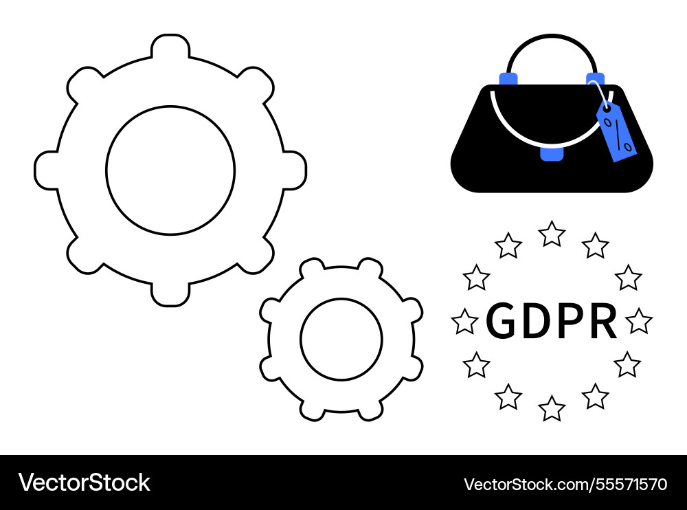 Settings gears handbag with tag and gdpr text Vector Image