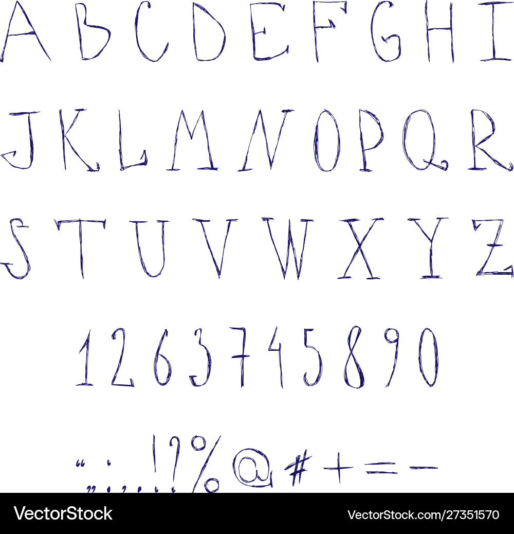 Thin handwritten font set letters numbers Thin handwritten font set letters numbers vector image
