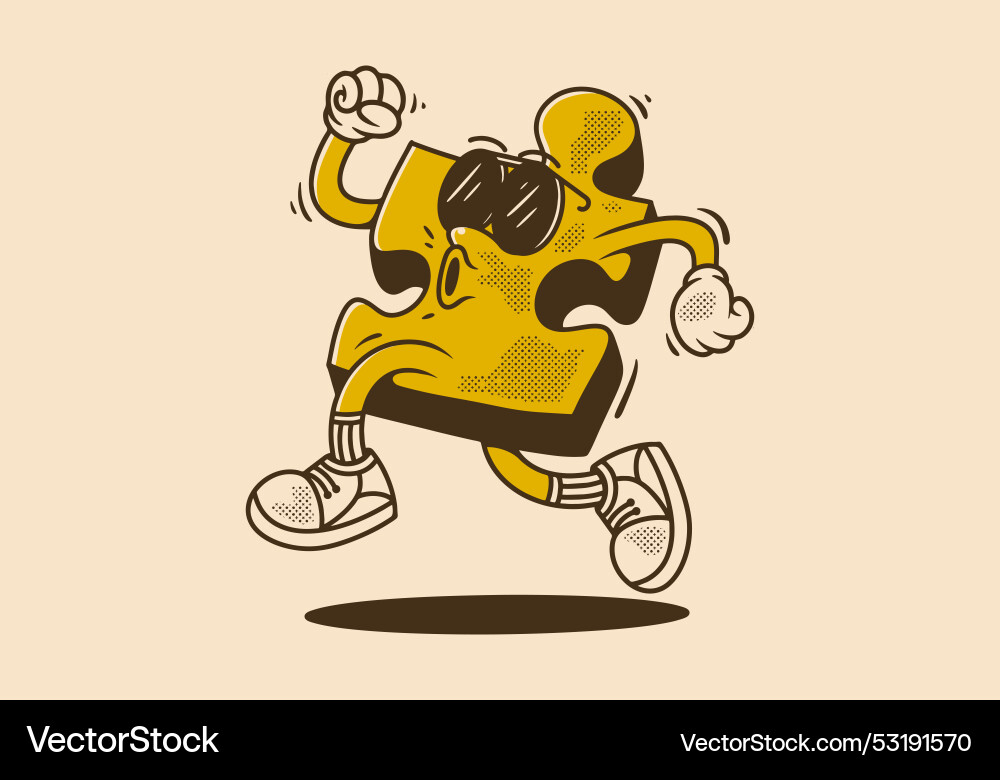 Vintage mascot character of puzzle in running pose Vintage mascot character of puzzle in running pose Vector Image