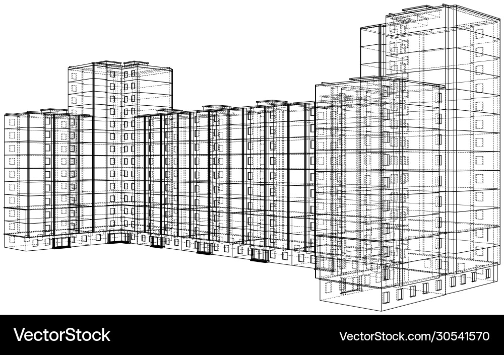 Wire-frame model a multi-storey building Vector Image