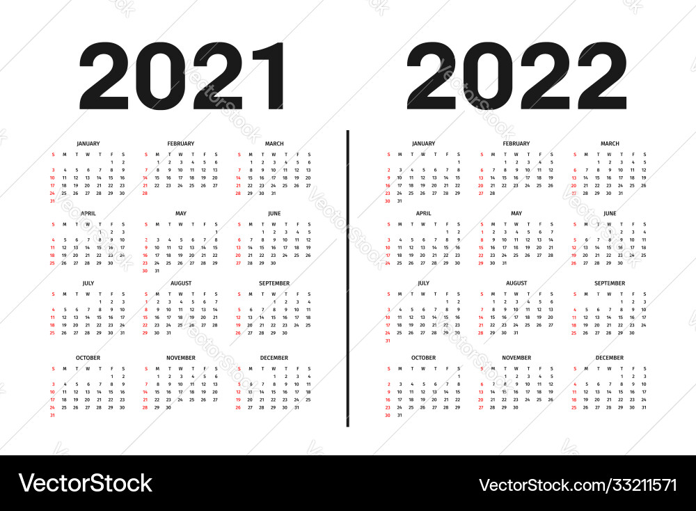 Calendar 2021 and 2022 template Calendar 2021 and 2022 template vector image