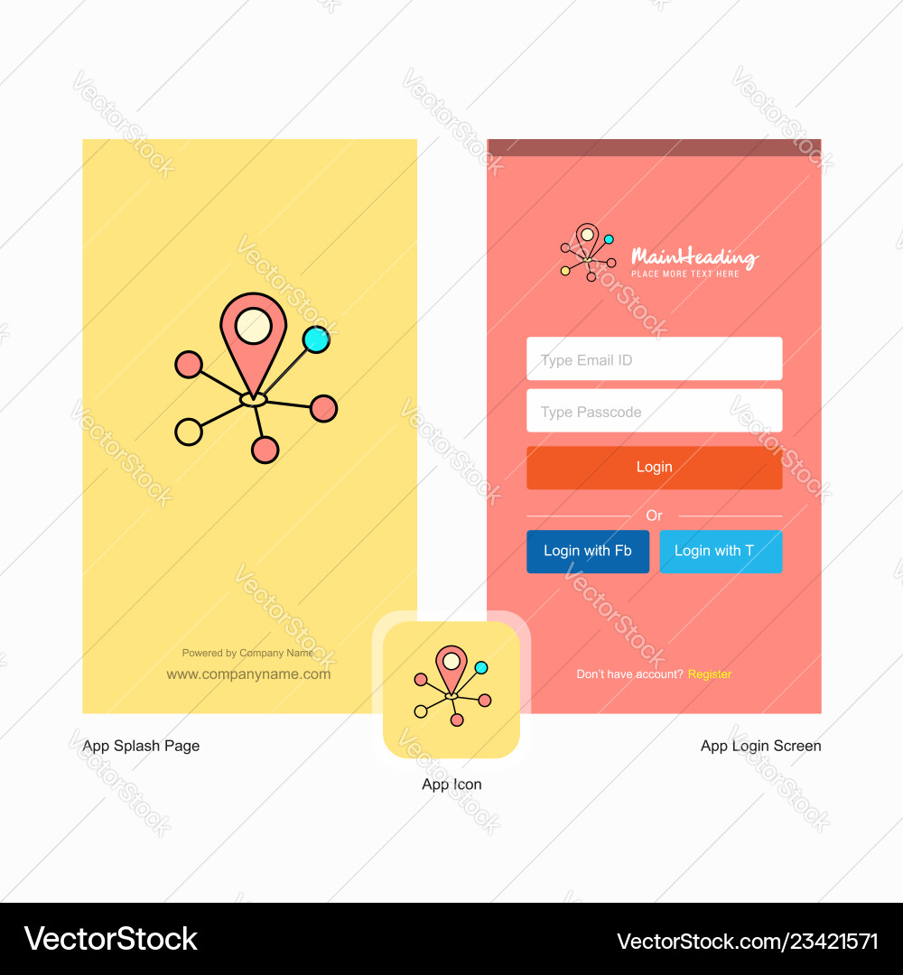 Company map pointer splash screen and login page Vector Image