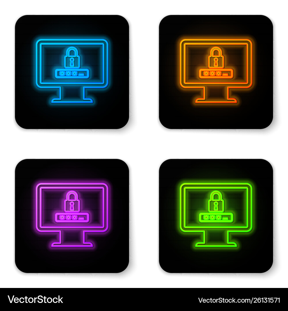 Glowing neon monitor with password notification Glowing neon monitor with password notification vector image