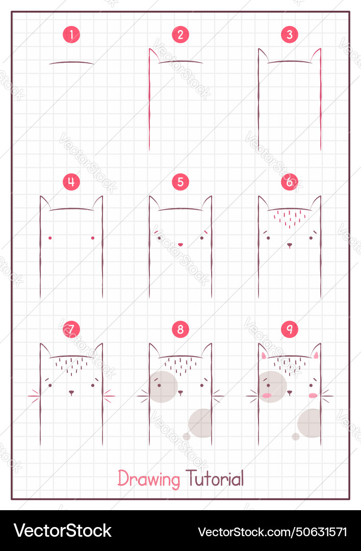 How to draw a cat step by drawing tutorial Vector Image