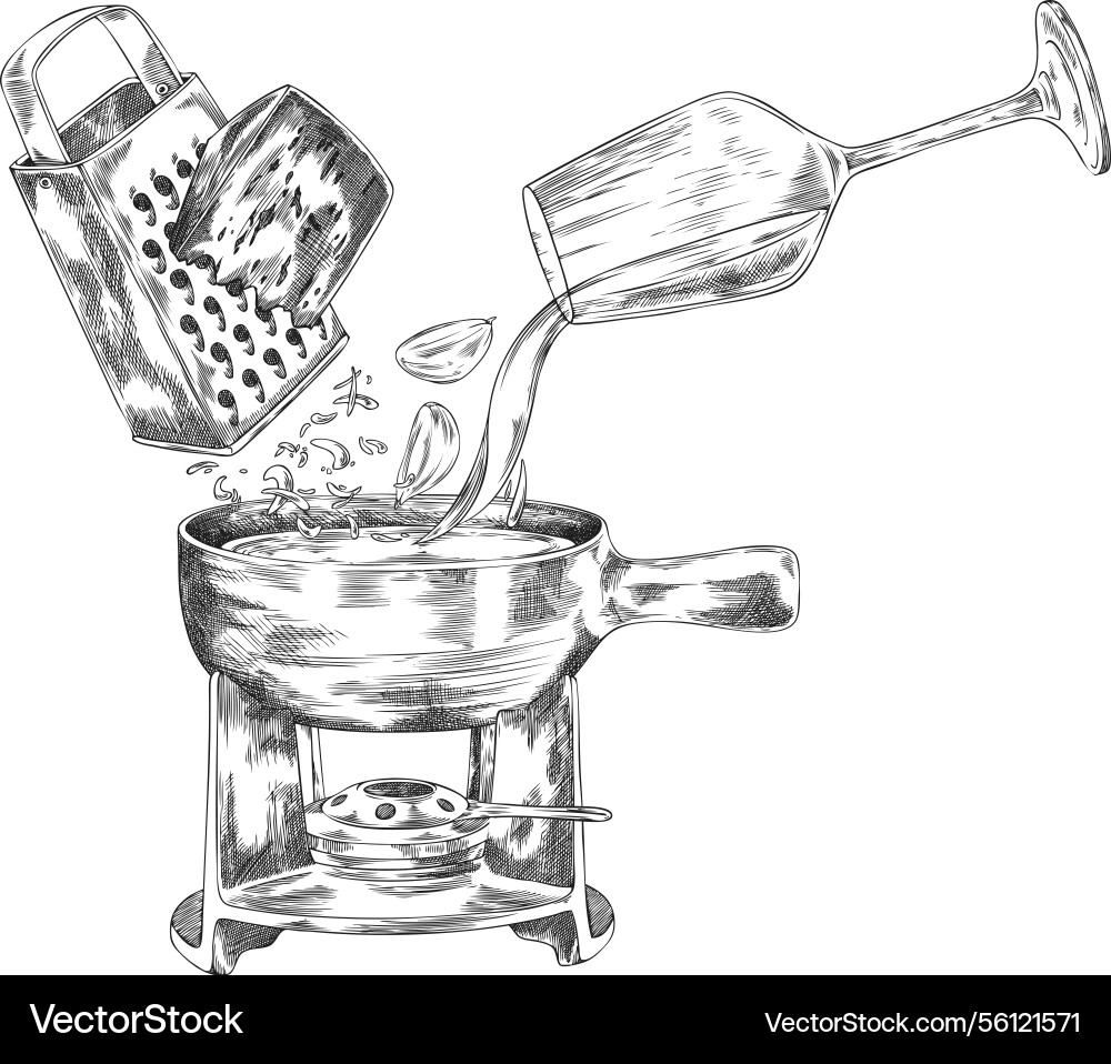 Käsefondue mit Topfgrater herstellen Käsefondue mit Topfgrater herstellen vektorbild