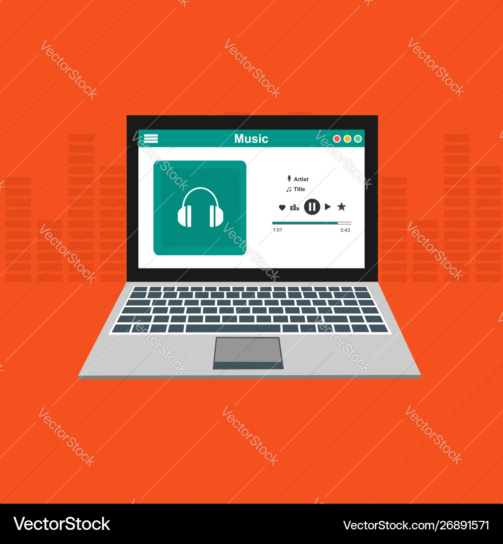 Media player application app template with flat Vector Image