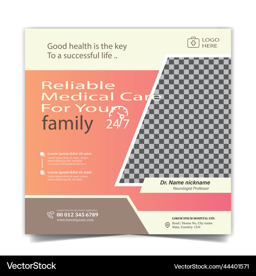 Medical and hospital social media post template vector image