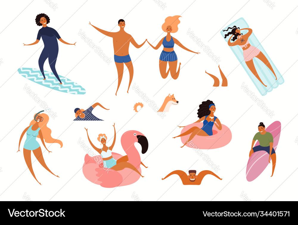 People on beach set Vector Image