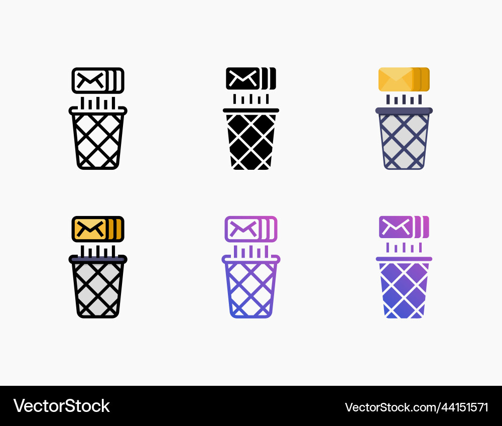 Recycle bin mail icon set with different styles Recycle bin mail icon set with different styles vector image