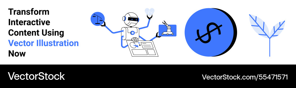 Robot creating digital content with financial Vector Image