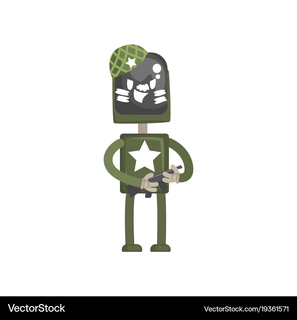 Robot military character android in green uniform Vector Image