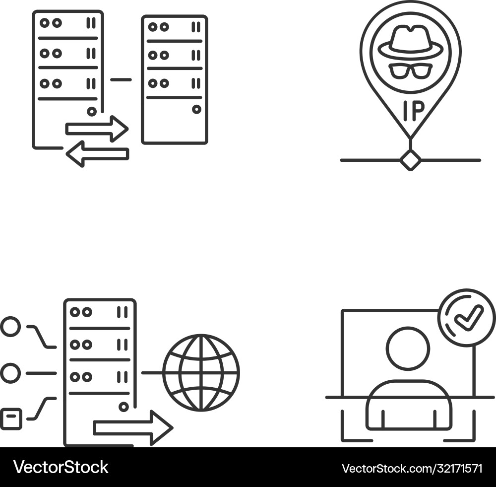 Virtual networking linear icons set Virtual networking linear icons set vector image
