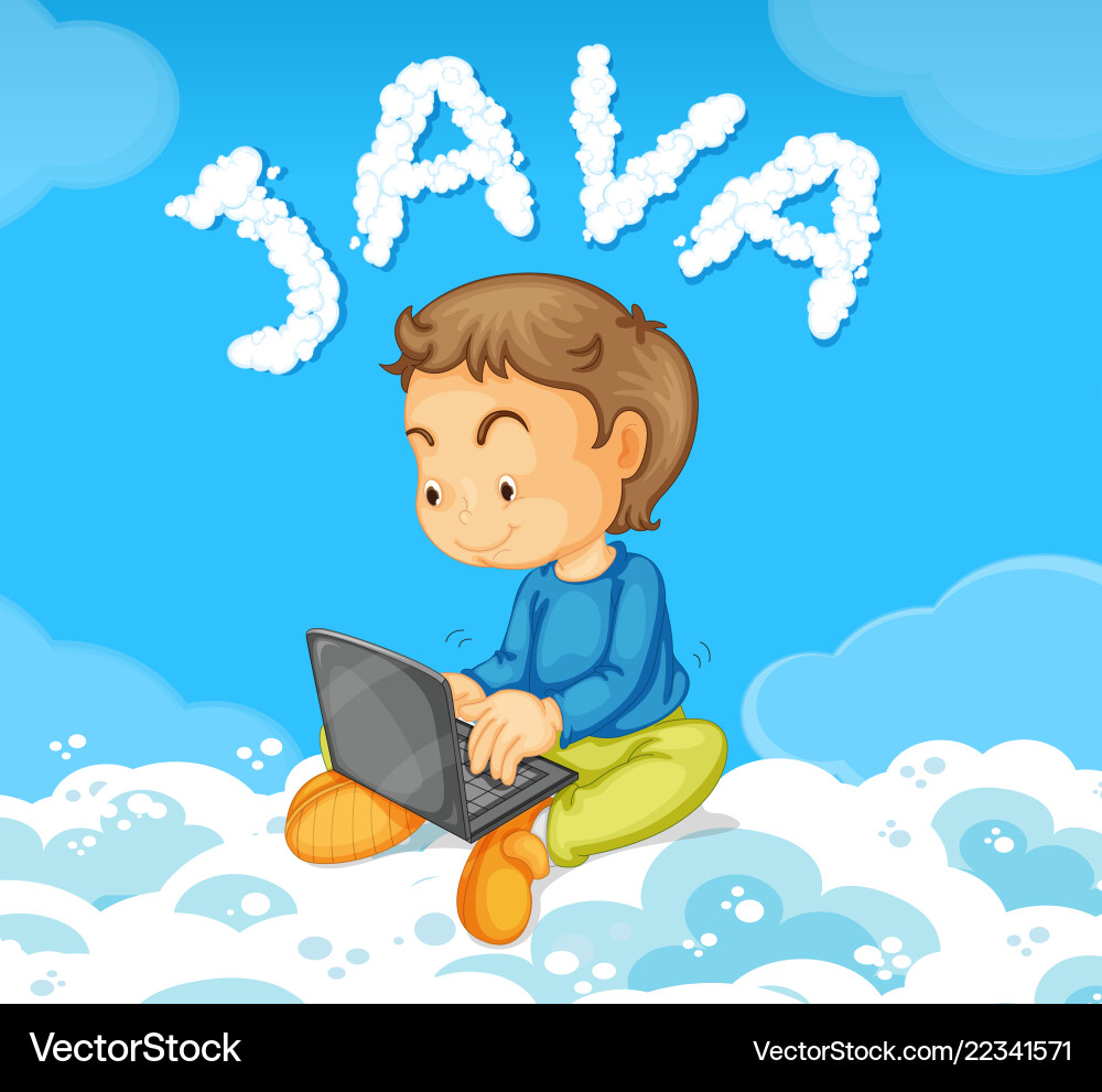 Young man coding java on cloud vector image