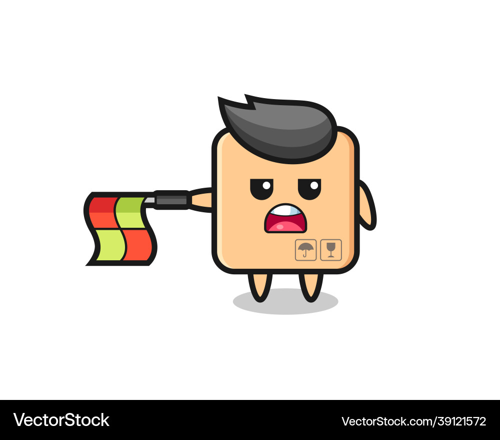 Cardboard box character as line judge hold Cardboard box character as line judge hold vector image