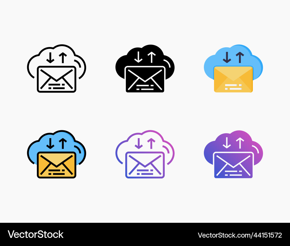 Cloud mail icon set with different styles Cloud mail icon set with different styles vector image
