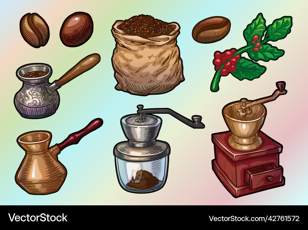 Coffee make elements set of items Coffee make elements set of items Vector Image
