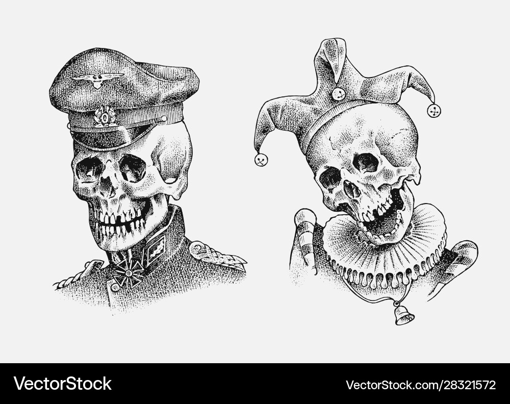 Human skull sailor or seaman and the jester Human skull sailor or seaman and the jester vector image