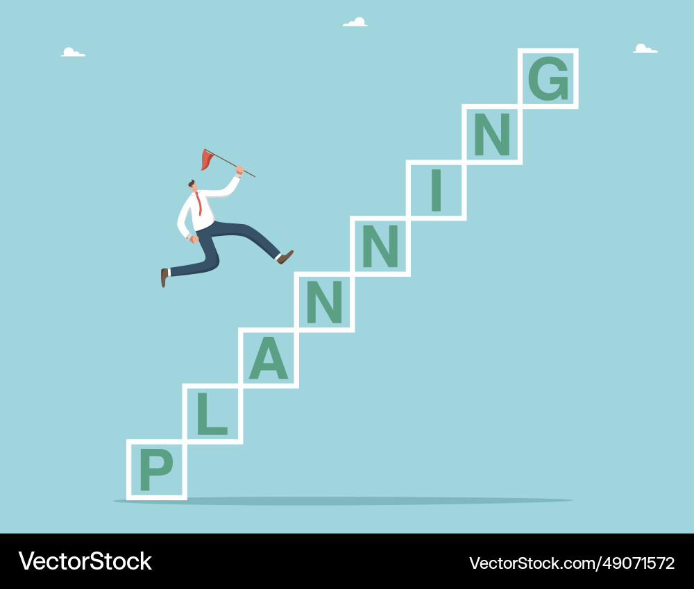 Man running up the planning steps Vector Image