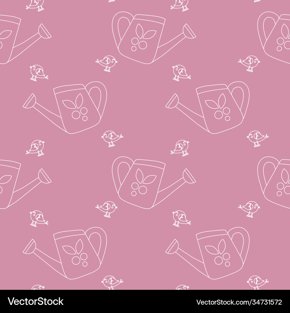 Pattern with image a garden watering can Vector Image