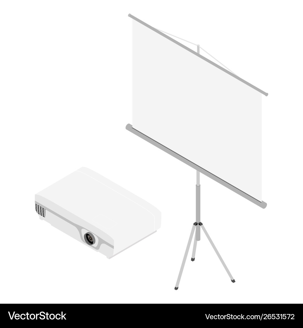 Projector and screen isometric view realistic vector image