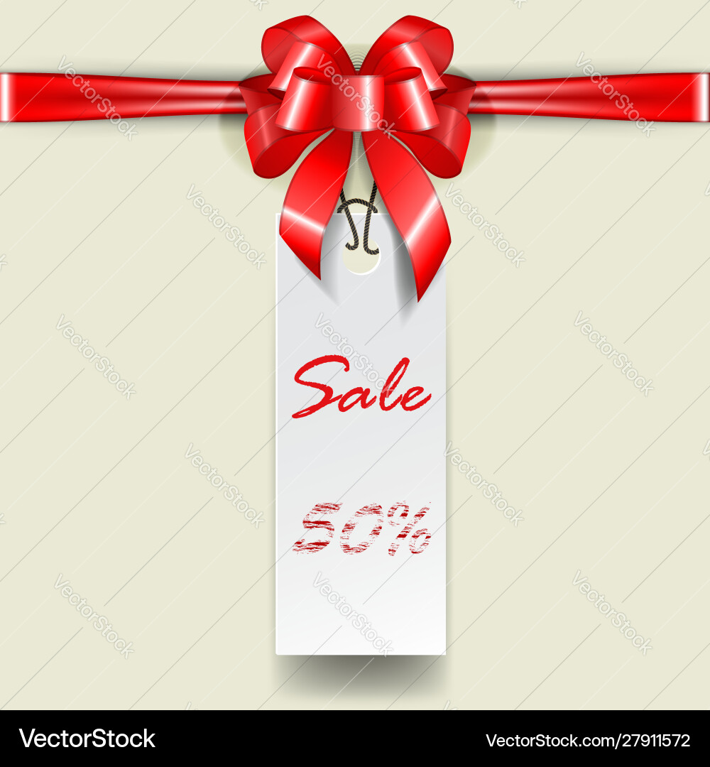 Rectangular price tag template with tied red bow Rectangular price tag template with tied red bow Vector Image