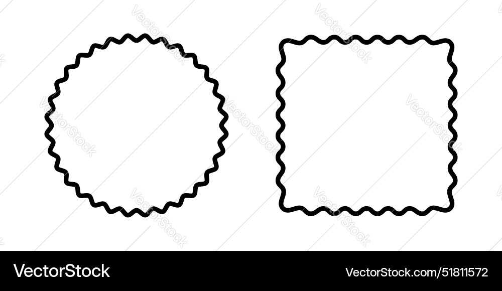 Round and square frames with wiggly edges circle Round and square frames with wiggly edges circle vector image